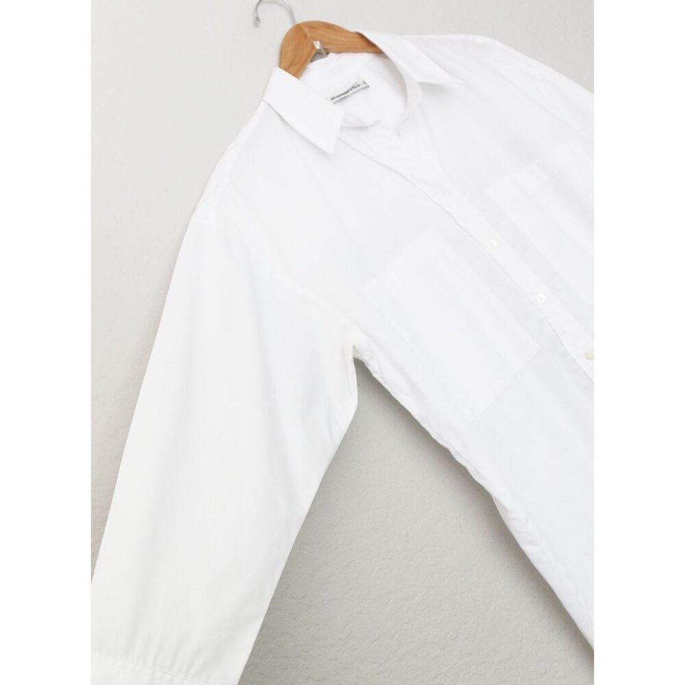 Abercrombie and Fitch White Poplin Shirt Dress Longline Tunic Oversized Cotton M - Picture 6 of 15